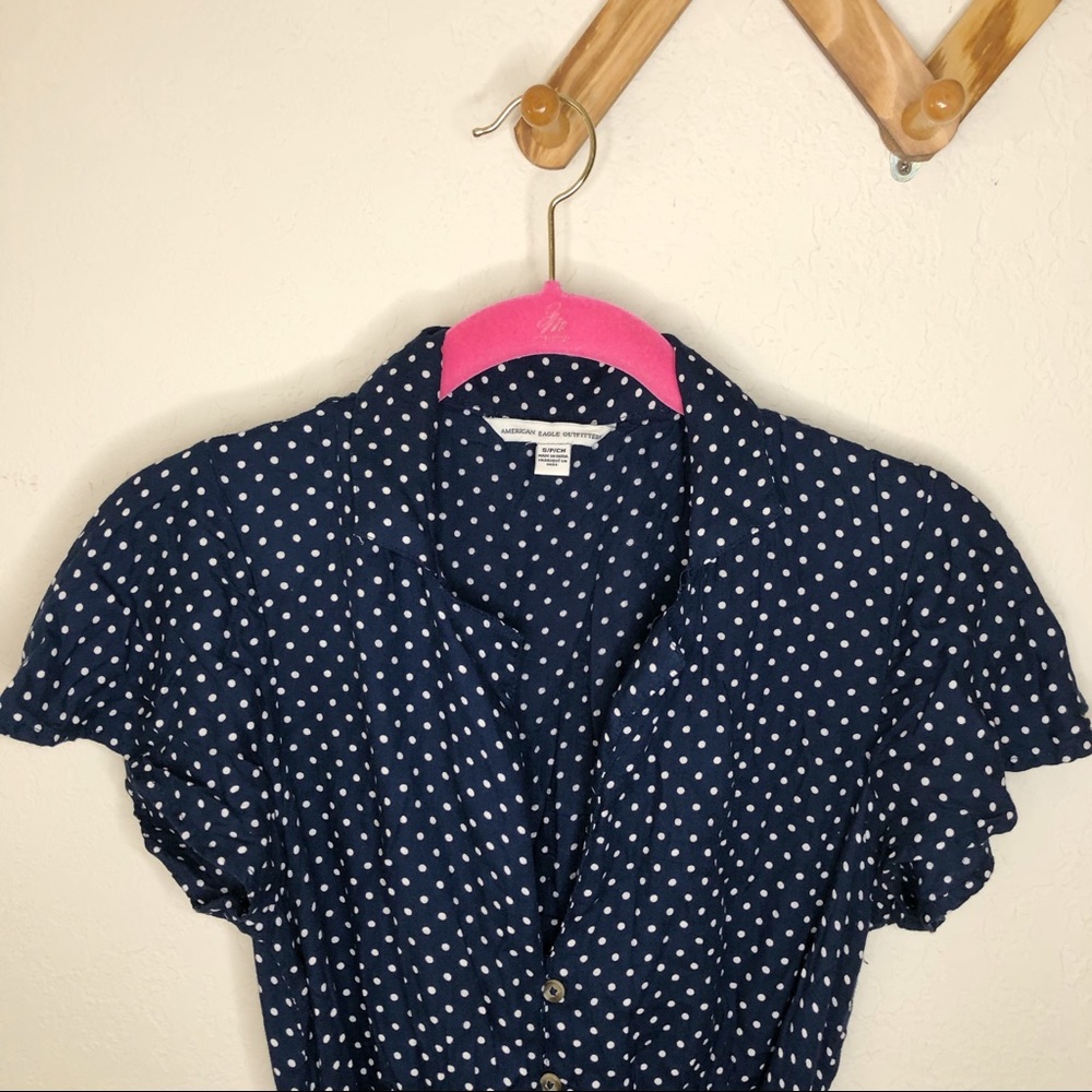 American Eagle Navy Polka Dot Romper Small